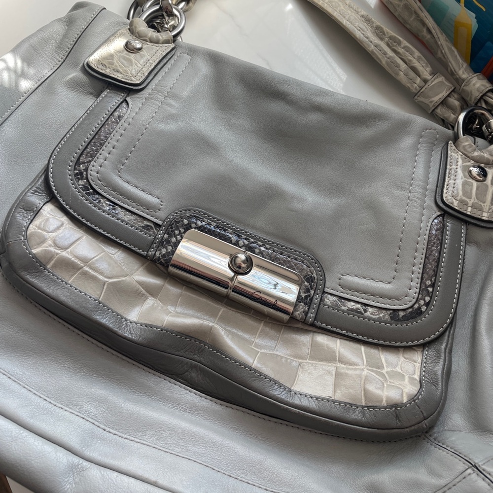 Coach Gray Leather Shoulder Bag with Silver Hardware